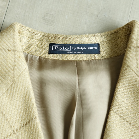 Boys Blazer Polo Ralph Lauren Linen Silk Blend Windowpane Beige Size 16 Like New - Picture 3 of 11